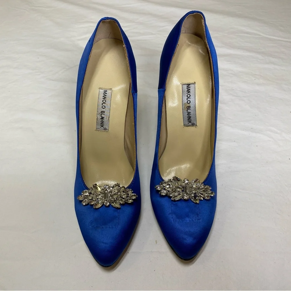 Manolo Blahnik Royal Blue Satin Pumps EU 39 - Picture 4 of 15